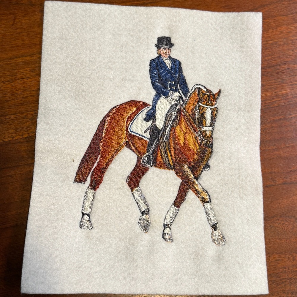 Vtg Warmblood Full-Body Horse Dressage Equestrian Scene Handmade Embroidery
